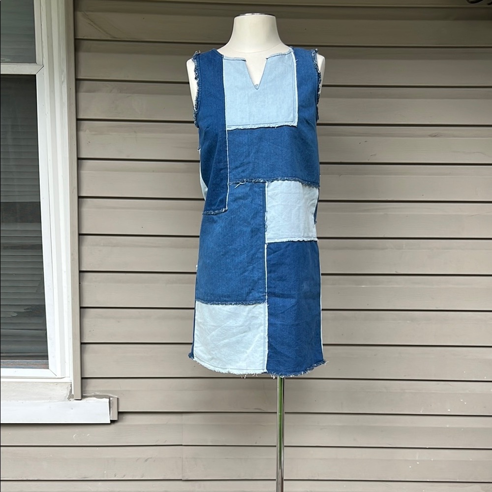 Patchwork Denim Sleeveless Dress Size XS